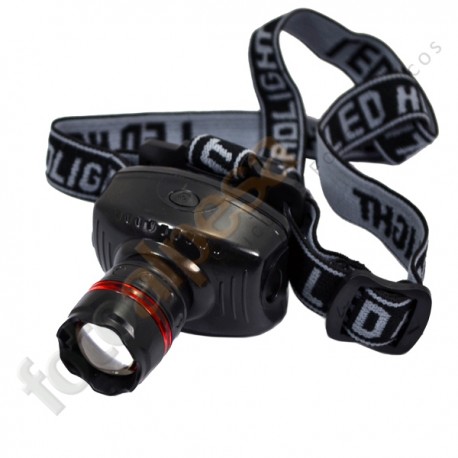 Linterna frontal Led de 200 Lúmenes con zoom y correas elásticas ajustables.